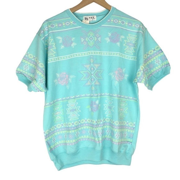 VINTAGE Blast Short Sleeve Puff Sweatshirt Top Southwestern Roses Medium NWT - Picture 13 of 13